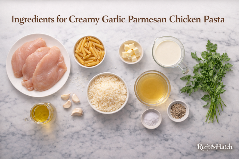 Ingredients for Creamy Garlic Parmesan Chicken Pasta