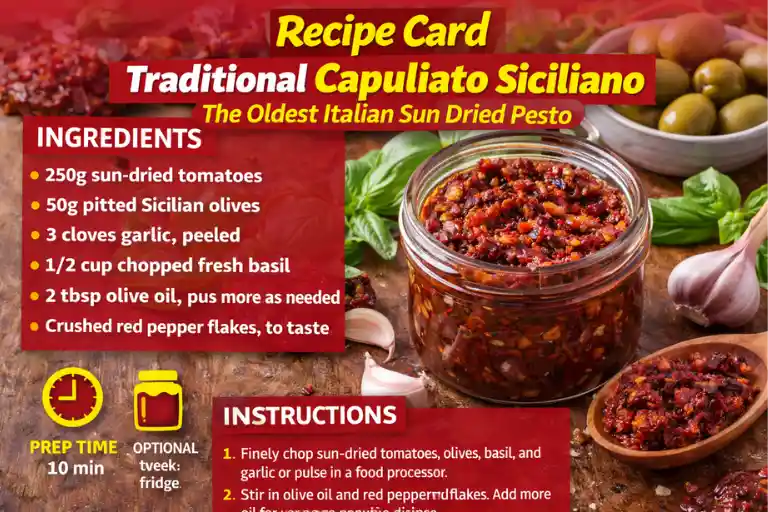 Recipe Card – Traditional Capuliato Siciliano The Oldest Italian Sun Dried Pesto