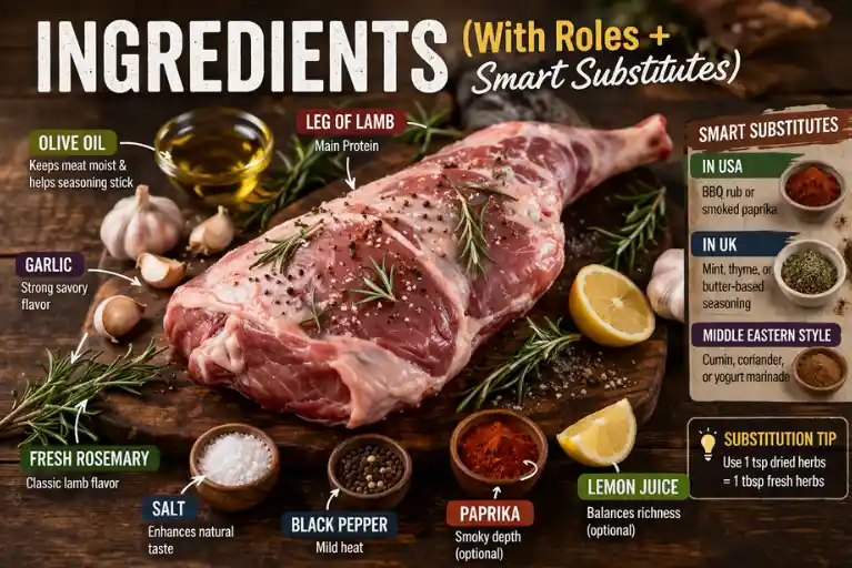 Ingredients for smoked leg of lamb recipe