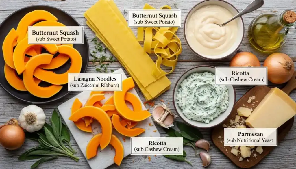 Ingredients for Butternut Squash Lasagna (With Smart Substitutions)