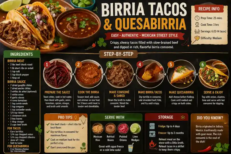 Recipe Card – Birria Tacos & Quesabirria (Easy Authentic Mexican Street Style)