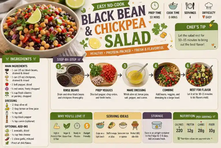 Recipe Card – Black Bean and Chickpea Salad (Easy No-Cook Healthy Meal)