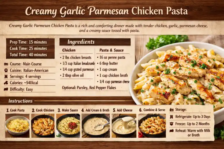 Recipe Card – Creamy Garlic Parmesan Chicken Pasta
