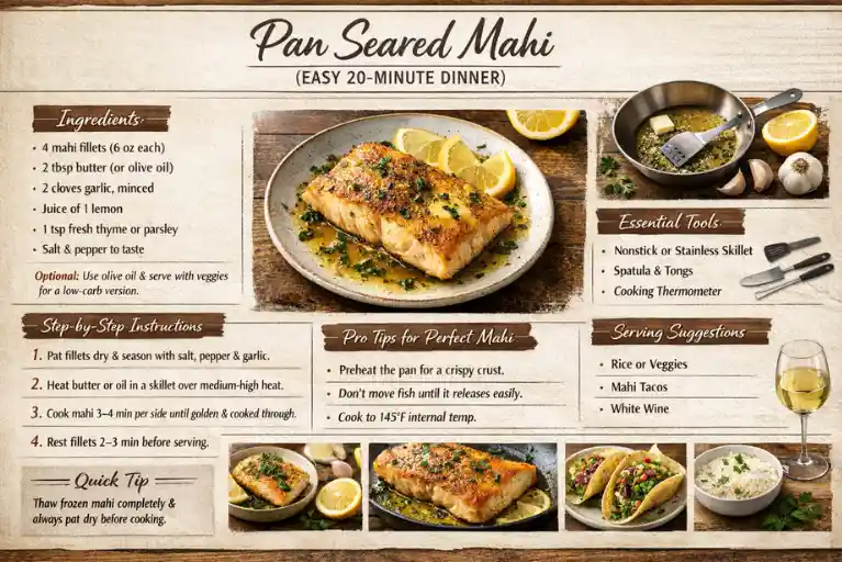 Recipe Card – Pan Seared Mahi (Easy 20-Minute Dinner)