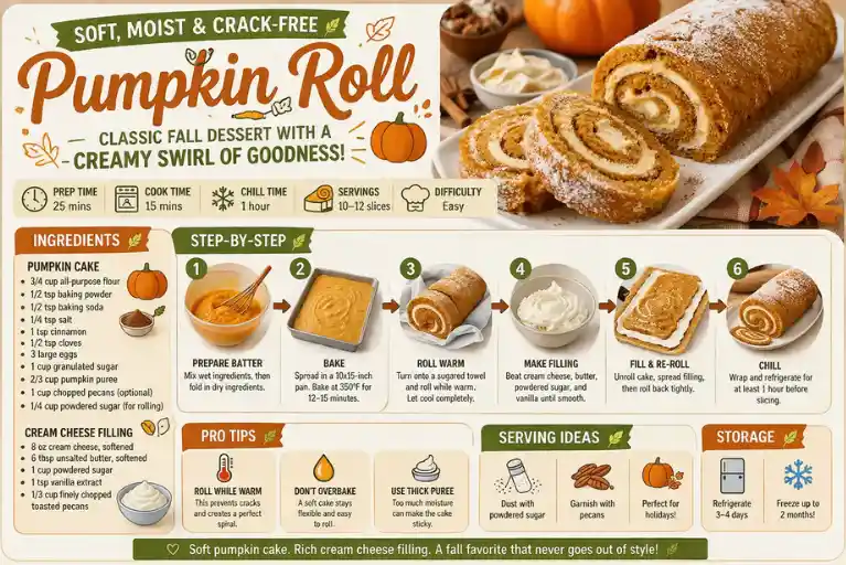 Recipe Card – The Best Pumpkin Roll (Soft, Moist & Crack-Free)