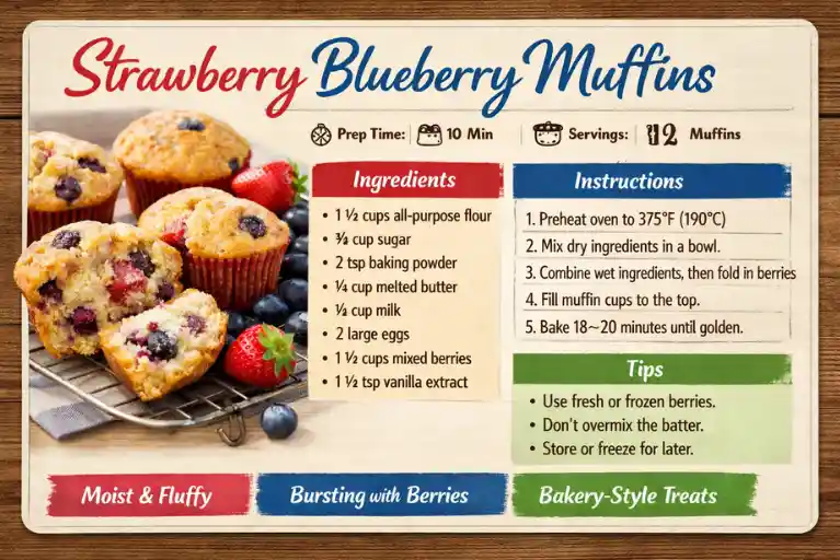 Recipe Card – Strawberry Blueberry Muffins
