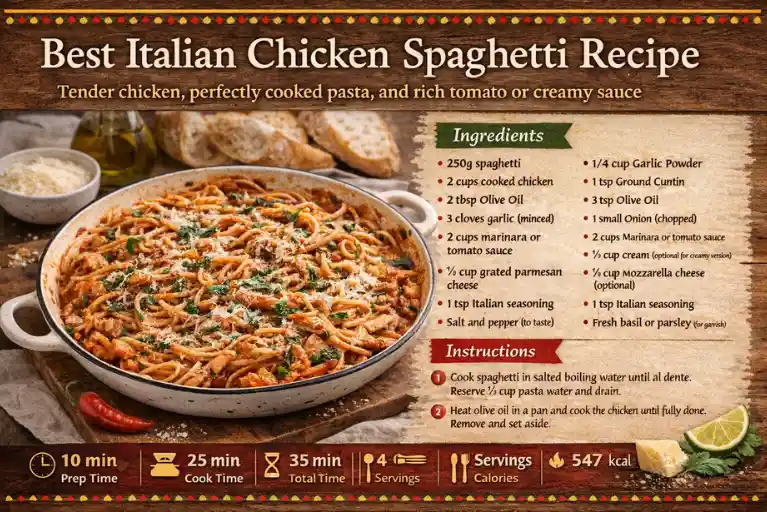 Recipe card - Best Italian Chicken Spaghetti Recipe