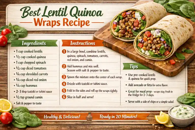 Recipe Card - Best Lentil Quinoa Wraps Recipe