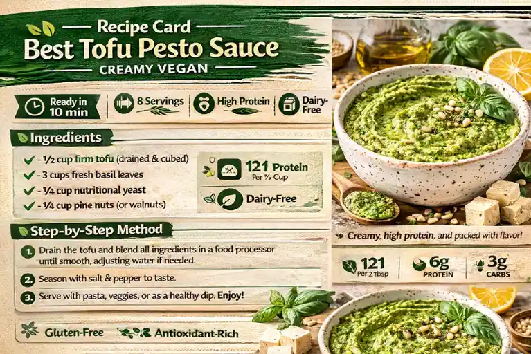 Recipe Card - Best Tofu Pesto Sauce Creamy Vegan