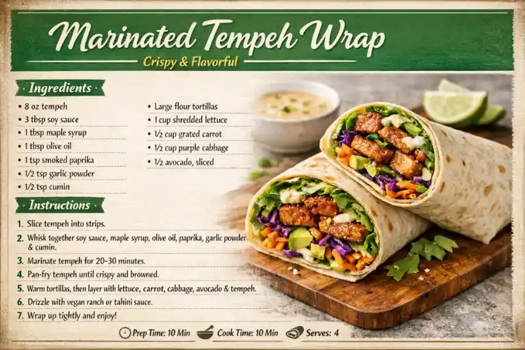 Recipe Card - Marinated Tempeh Wrap Crispy Recipe