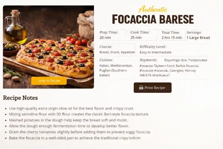Recipe Card – Authentic Focaccia Barese