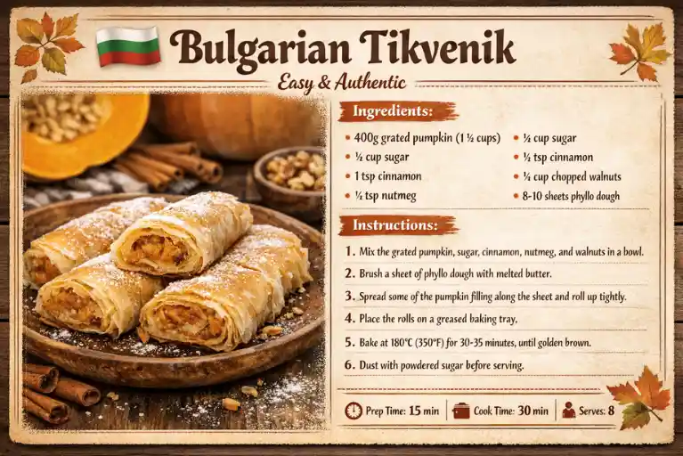 Recipe Card – Bulgarian Tikvenik (Easy & Authentic)