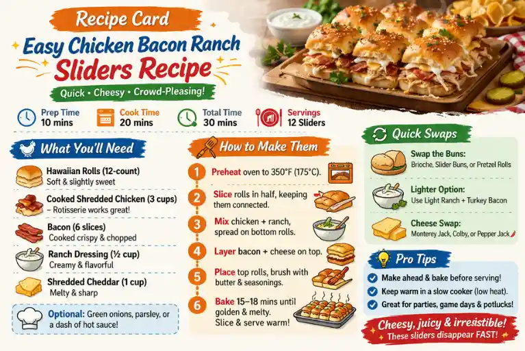 Recipe Card – Easy Chicken Bacon Ranch Sliders Recipe