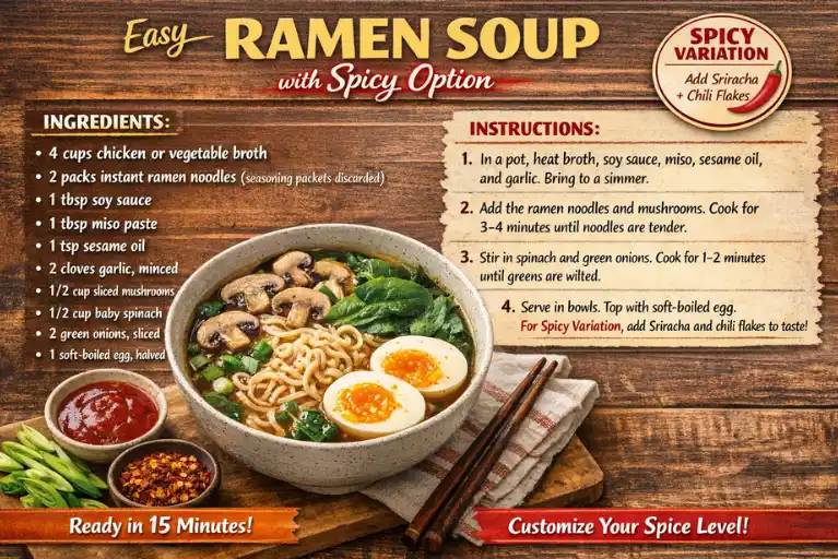 Recipe Card – Easy Ramen Soup with Spicy Option