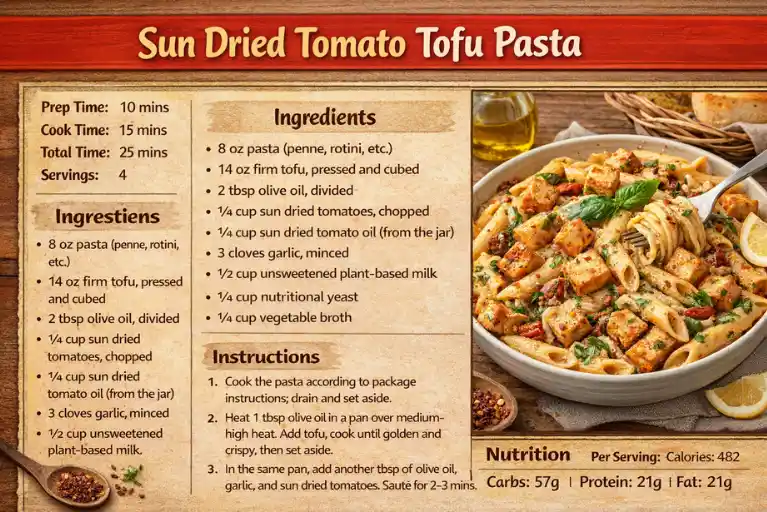 Recipe Card – Sun Dried Tomato Tofu Pasta Recipe