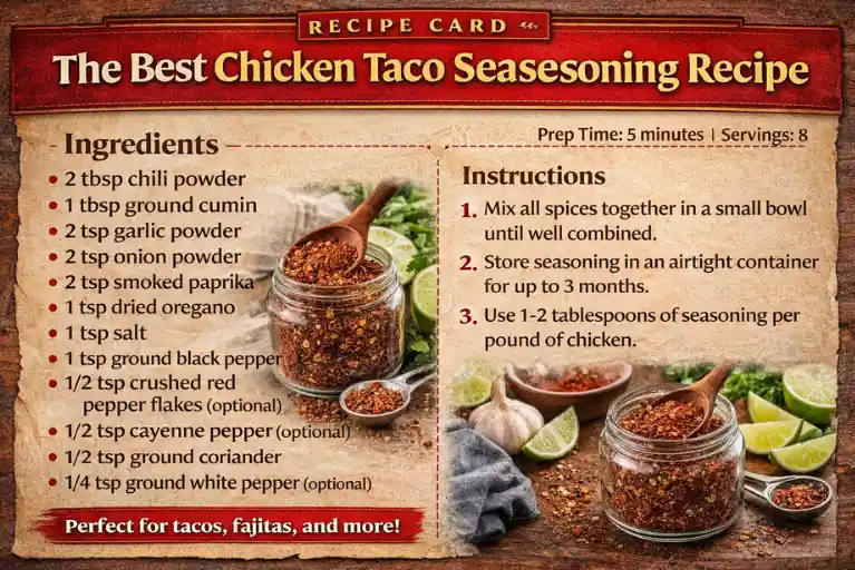 Recipe Card – The Best Chicken Taco Seasoning Recipe