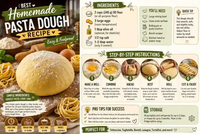 RECIPE CARD – Best Homemade Pasta Dough Recipe (Easy & Foolproof)