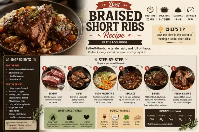Recipe Card – Best Braised Short Ribs Recipe (Easy & Foolproof)