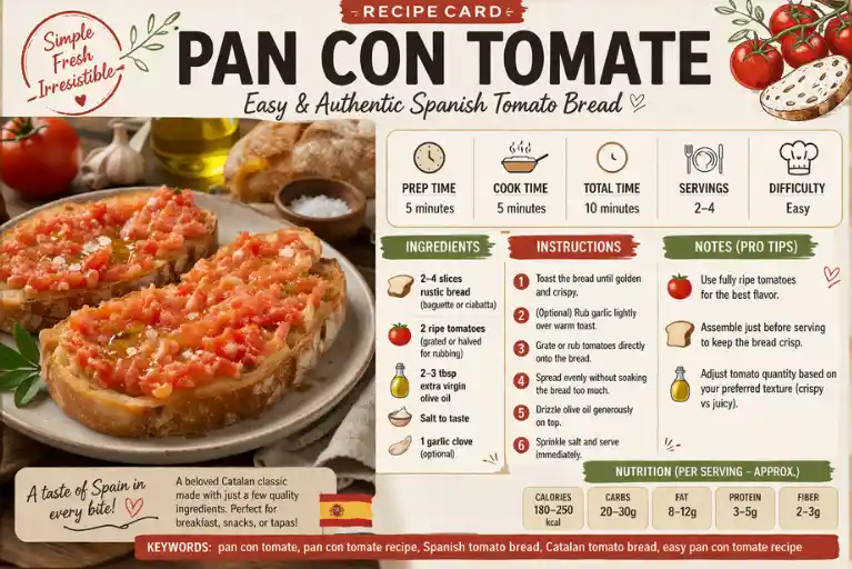 Recipe Card – Pan Con Tomate (Easy & Authentic Spanish Tomato Bread)