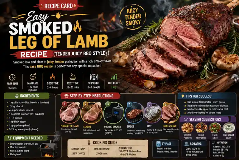 Recipe Card — Easy Smoked Leg of Lamb Recipe (Tender Juicy BBQ Style)