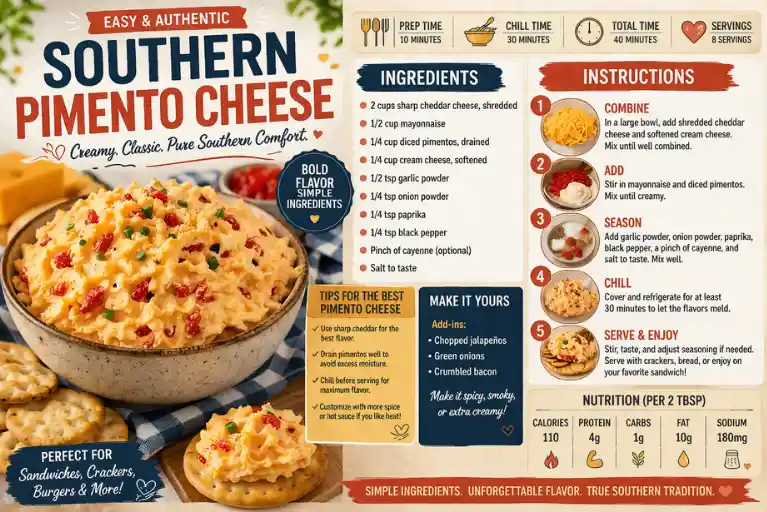 Recipe Card — Southern Pimento Cheese Recipe (Easy & Authentic)